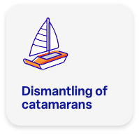 Catamaran dismantling with hull separation.