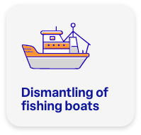 Fishing boat structural dismantling process.